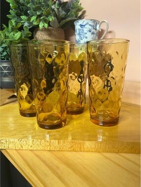 Vintage Amber Gold Eldorado 6" Iced Tea Glasses by Hazel Atlas - Set of 4